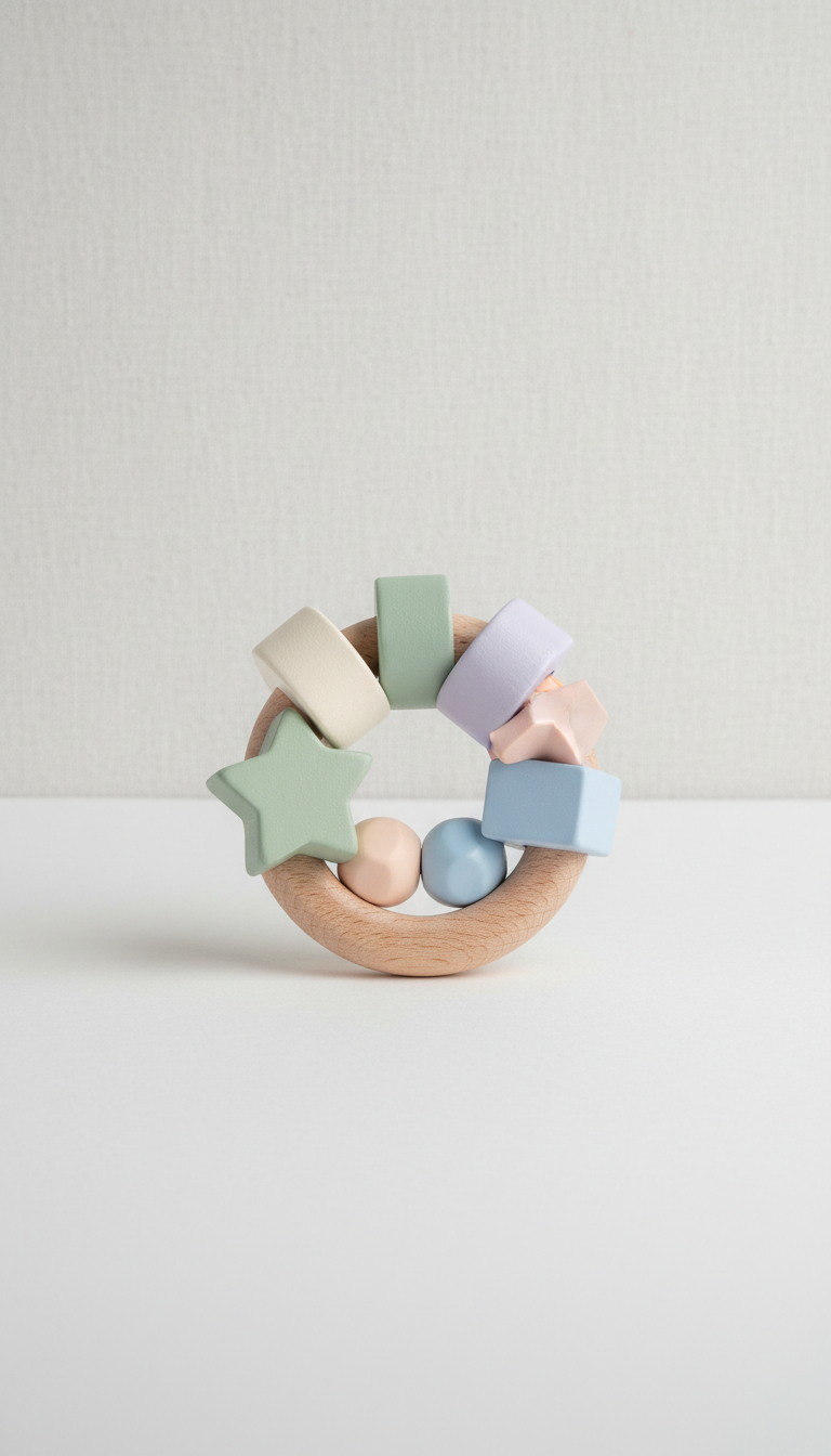 Wooden teether ring in pastel finish