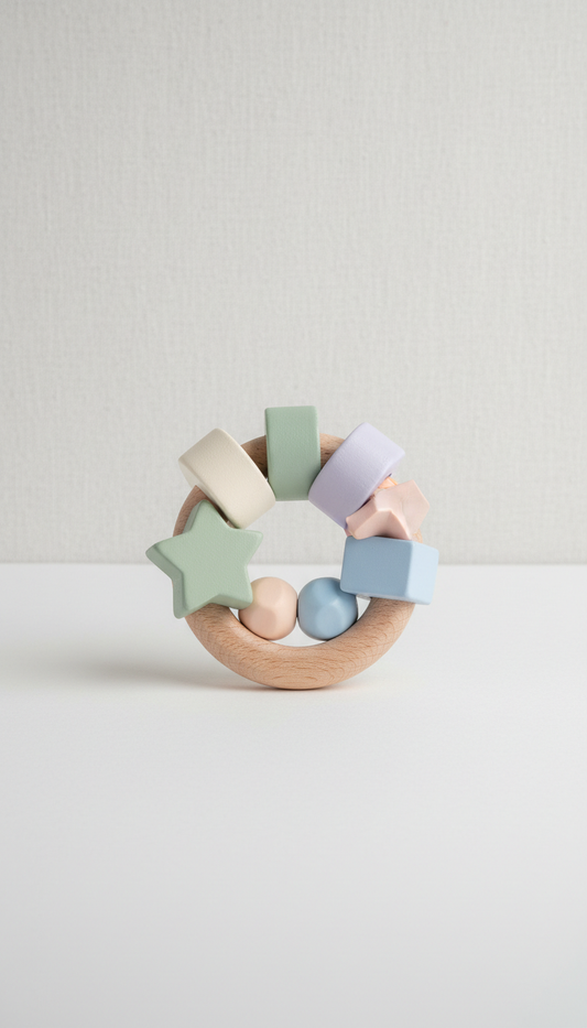 Wooden teether ring in pastel finish
